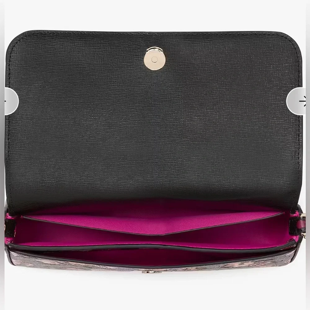 Kate Spade Devin Fall Poppies Flap Chain Wallet Black Multi